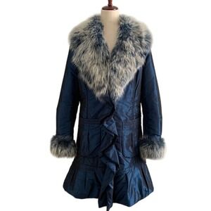 Madre Perla Firenze Fur Collar Jacket Size 44 US 8 Penny Lane Mob Wife Italian